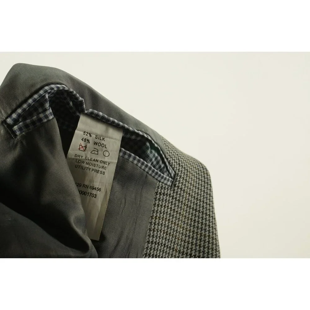 Lauren Ralph Lauren‎ Silk & Wool Mens 50R Gray Houndstooth Check Notch Blazer